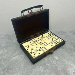 Domino Game 28 Tiles Set with Leather Case Classic Family Travel Board Game